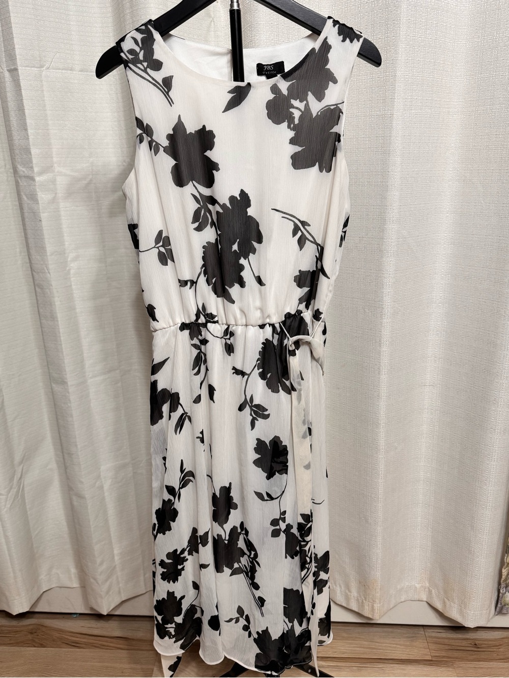 J.B.S. White Midi Dress with Black Floral Print